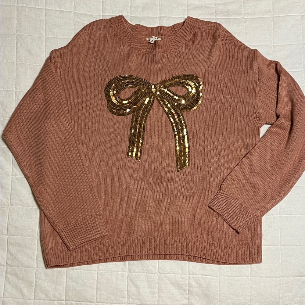 JODIFL Blush Sweater with Gold Sequin Bow
